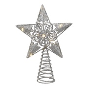 6" Battery Operated Lighted Silver Tree Topper
