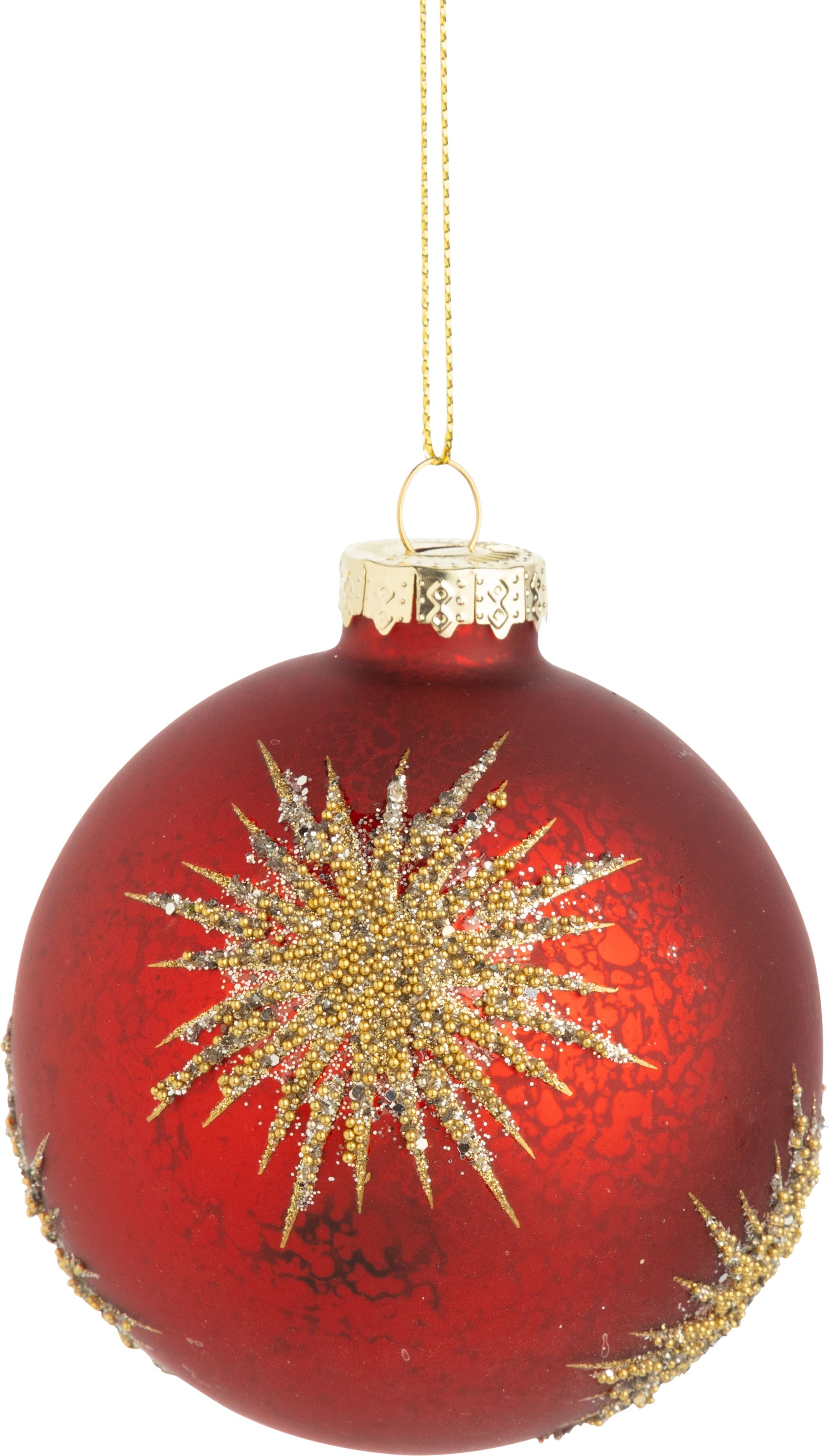 Ornament - Antique Red Glass Ball w/ Gold Bead by Homeportonline