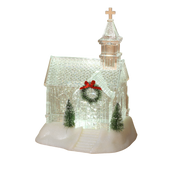 Lighted Church Waterglobe with Spinning Water