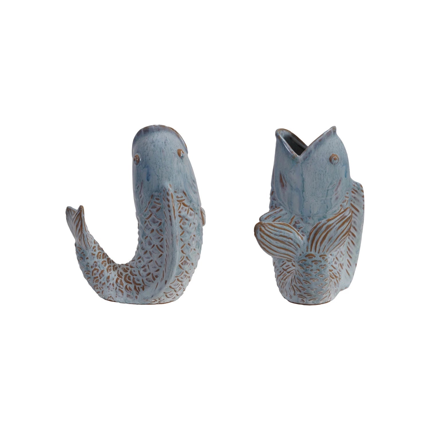 Vase Stoneware Fish Blue 8.25"h by Homeportonline