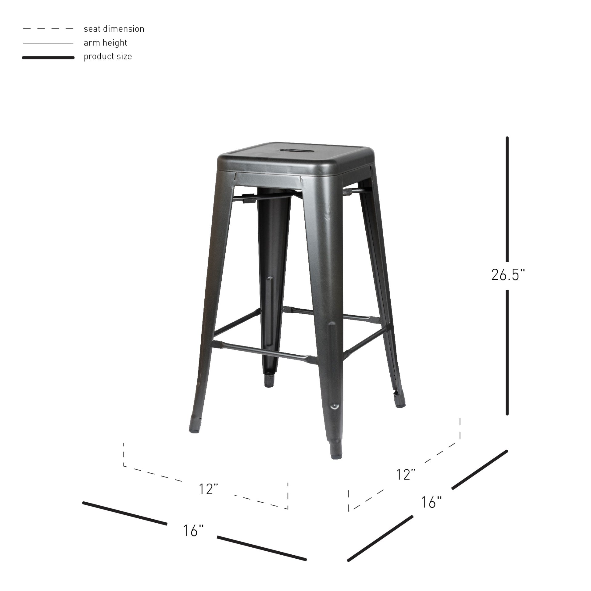 Metropolis All Metal Backless Counter Stool 26in Gunmetal by Homeportonline