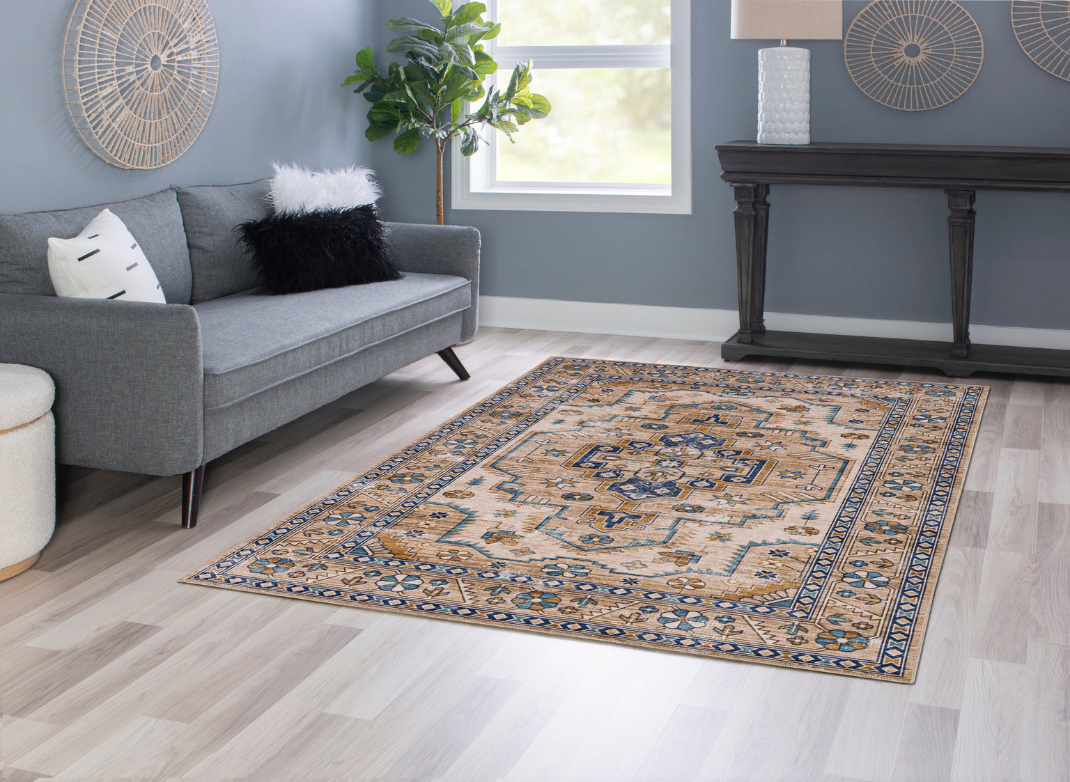Rug Washable Julian Ivory and Gold 5ft x 7ft by Homeportonline