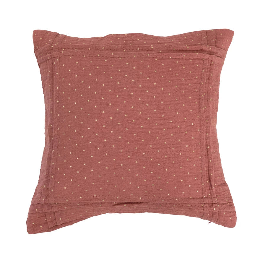 Pillow Gold Foil Dots Pleated Cotton Double Cloth Rose 16" Square by Homeportonline