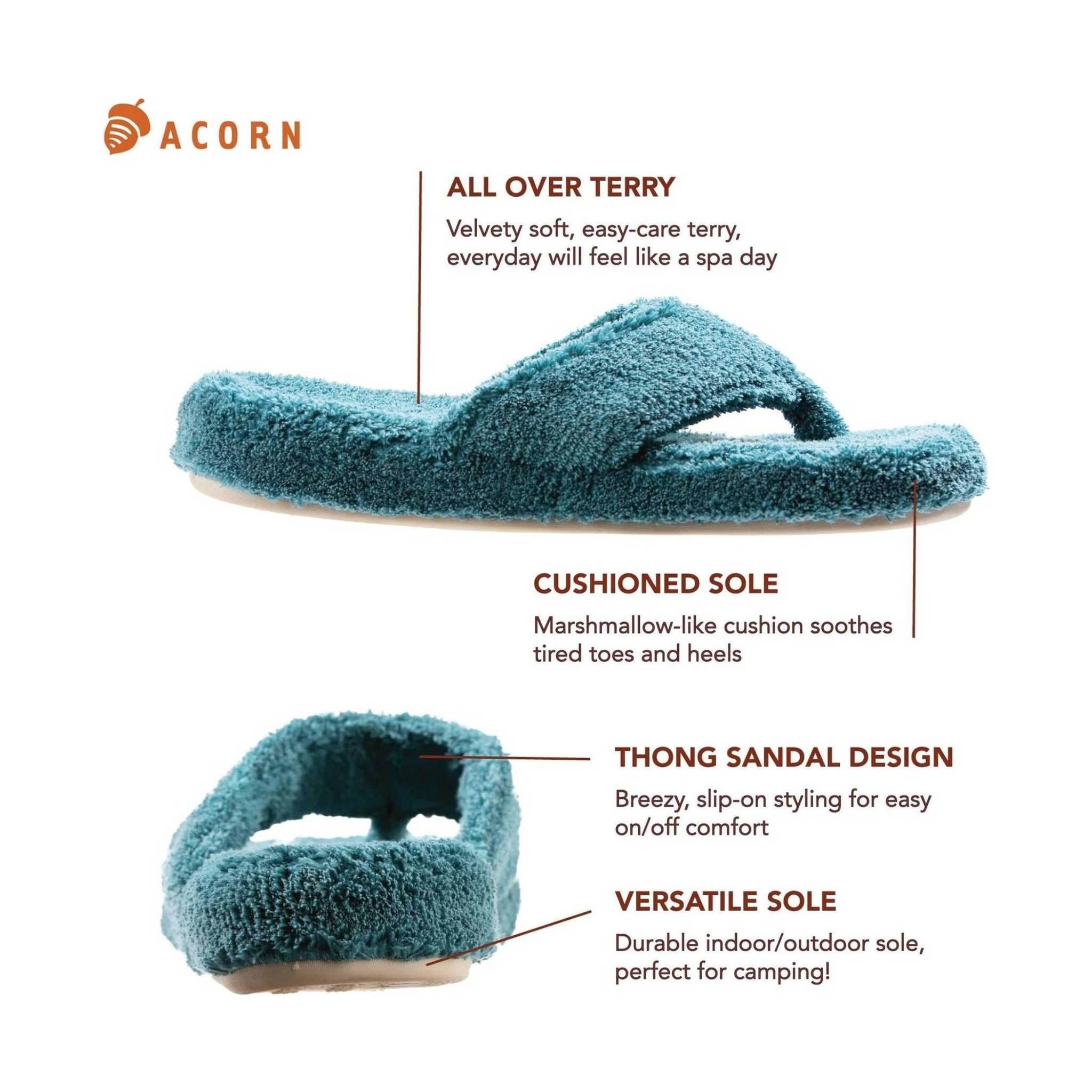 Acorn Women's Spa Thong Slipper - Peacock by Lenny's Shoe & Apparel