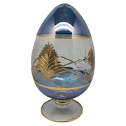 Blue Glass Etched Egg With Gold Accents