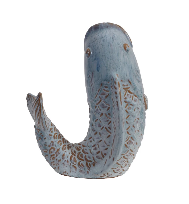 Vase Stoneware Fish Blue 8.25"h by Homeportonline