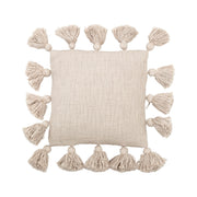 Pillow Cotton Slub With Sixteen Tassels Cream 12" Square by Homeportonline