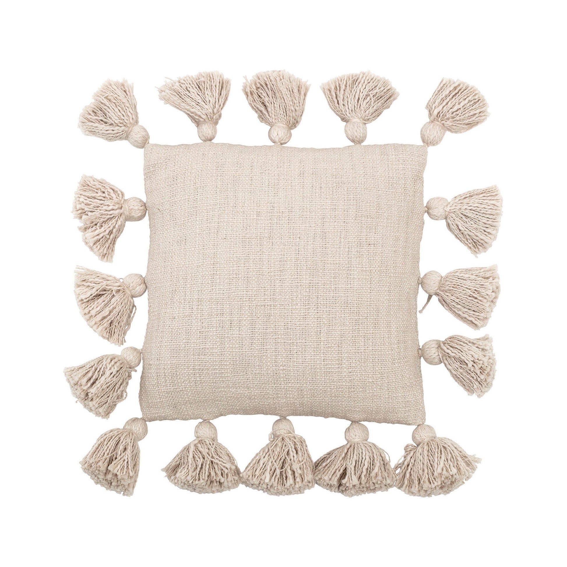 Pillow Cotton Slub With Sixteen Tassels Cream 12" Square by Homeportonline