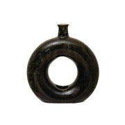 Vase Stoneware Open Circle Olive Green & Black by Homeportonline