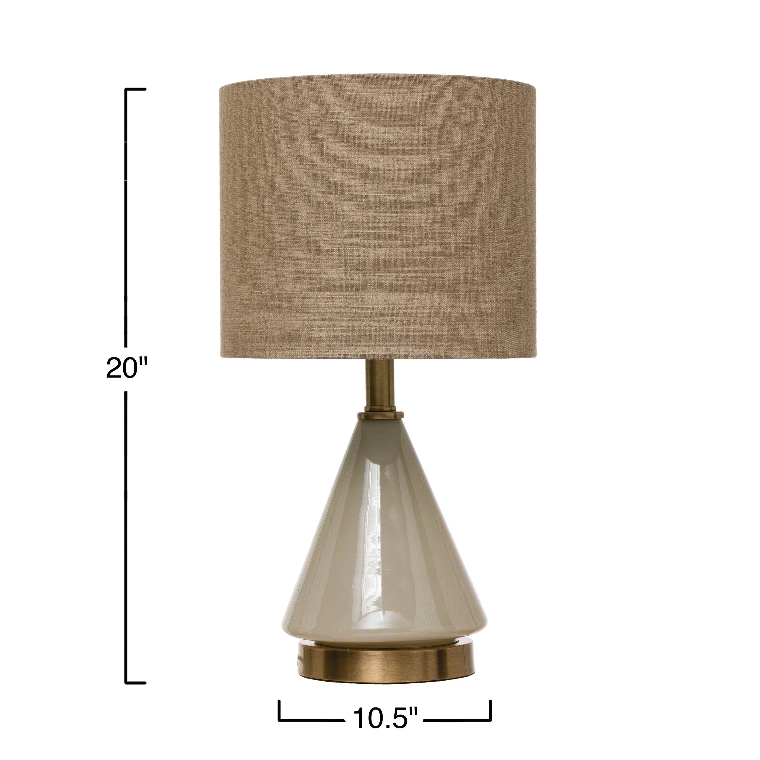 Lamp Glass Cream With Linen Shade 10.5" Round x 20"H by Homeportonline