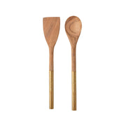 Cooking Utensil - Acacia Wood Utensils with Brass Clad Handles Two Styles Sold Individually by Homeportonline