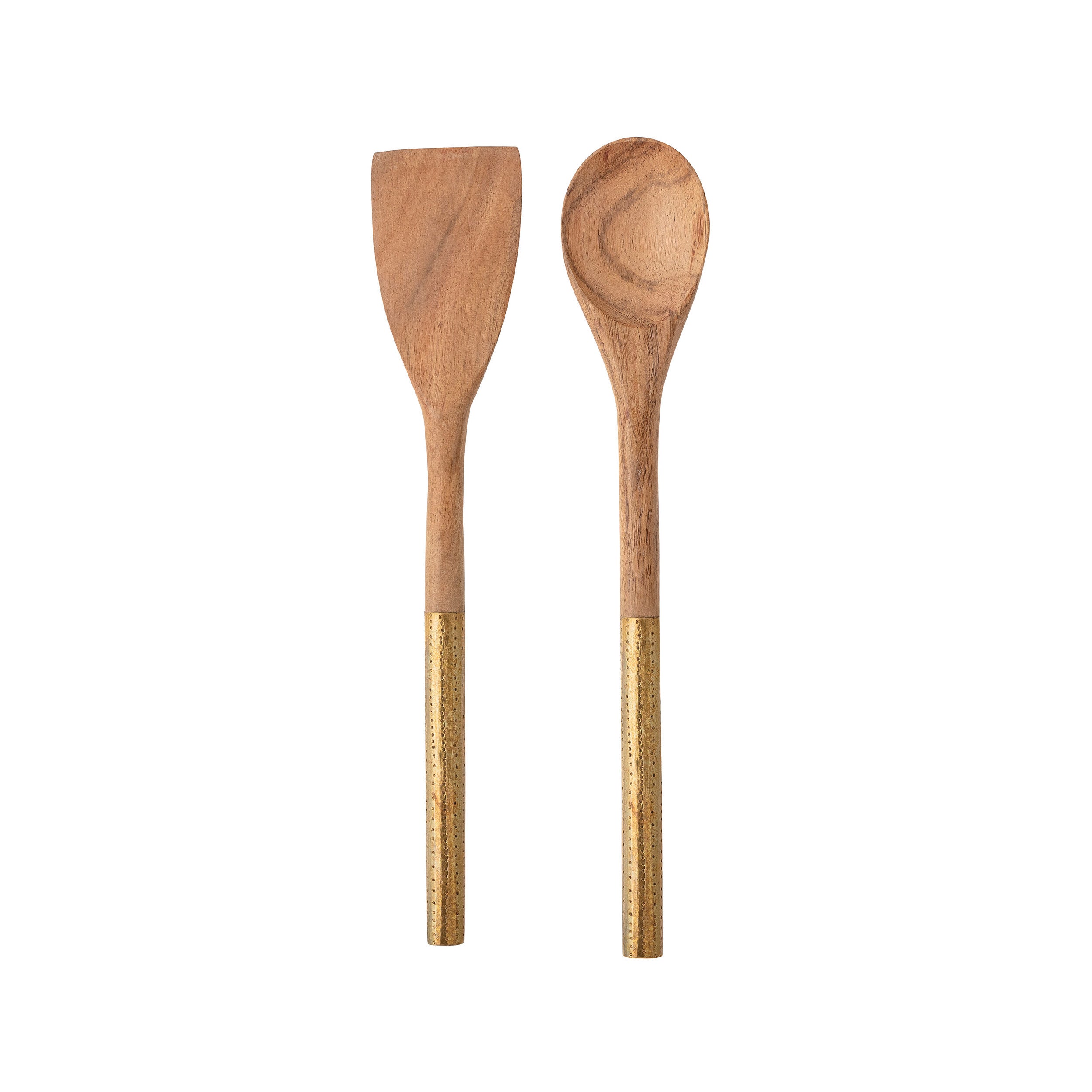 Cooking Utensil - Acacia Wood Utensils with Brass Clad Handles Two Styles Sold Individually by Homeportonline