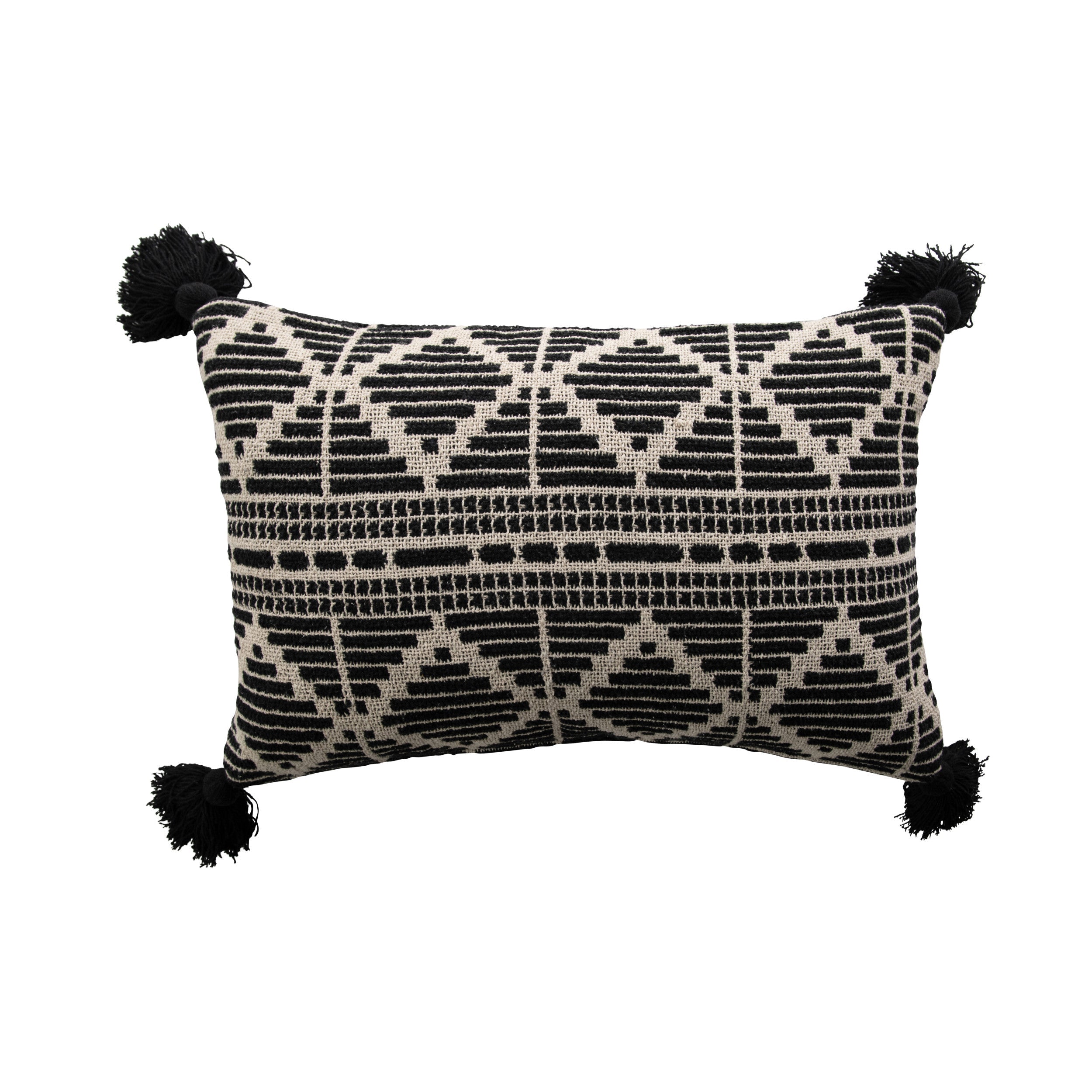 Pillow Lumbar Black and Beige with Tassels by Homeportonline