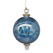 Etched Blown Glass Ball with Crystal Accents - Blue