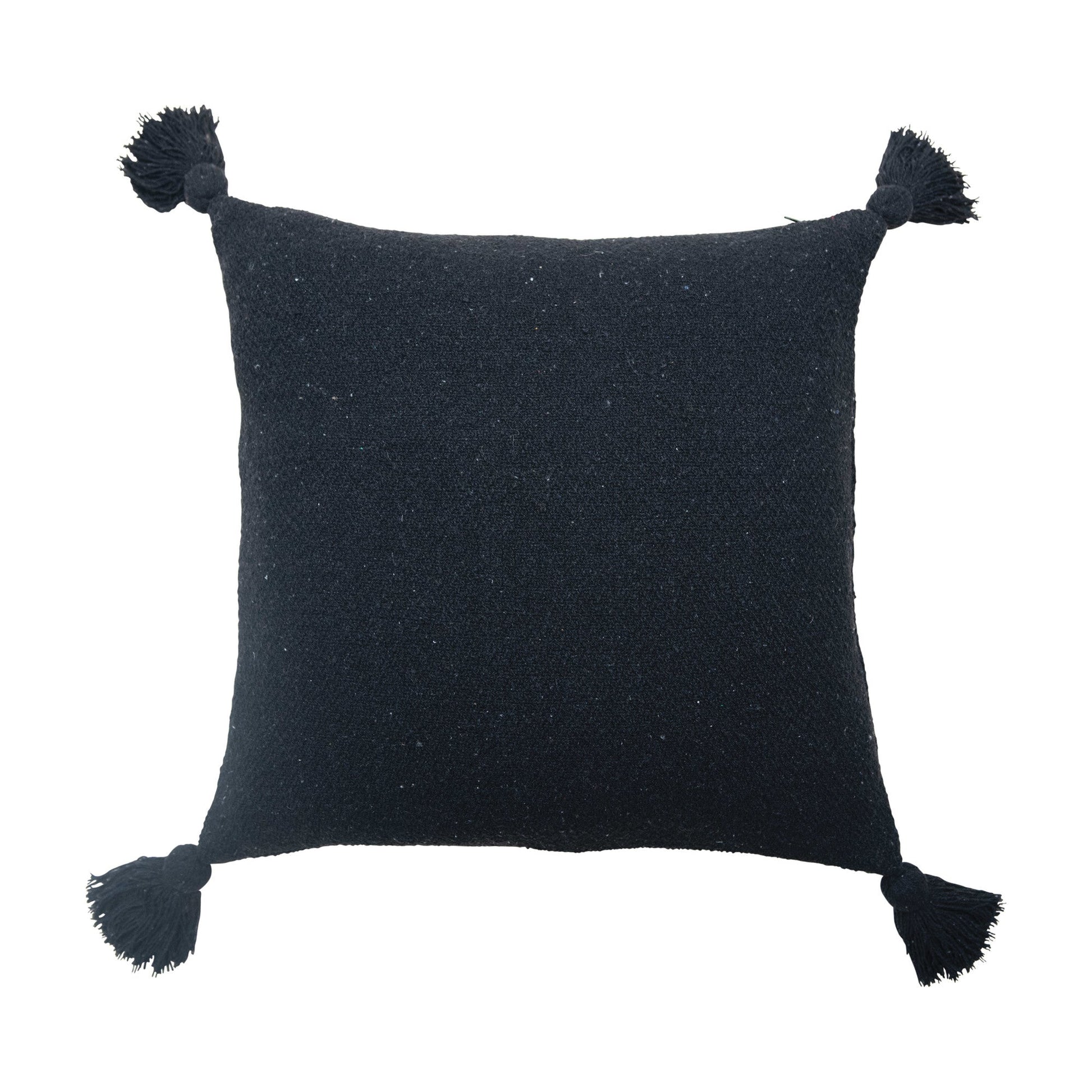 Pillow Recycled Cotton Blend w/Tassels Black Square by Homeportonline