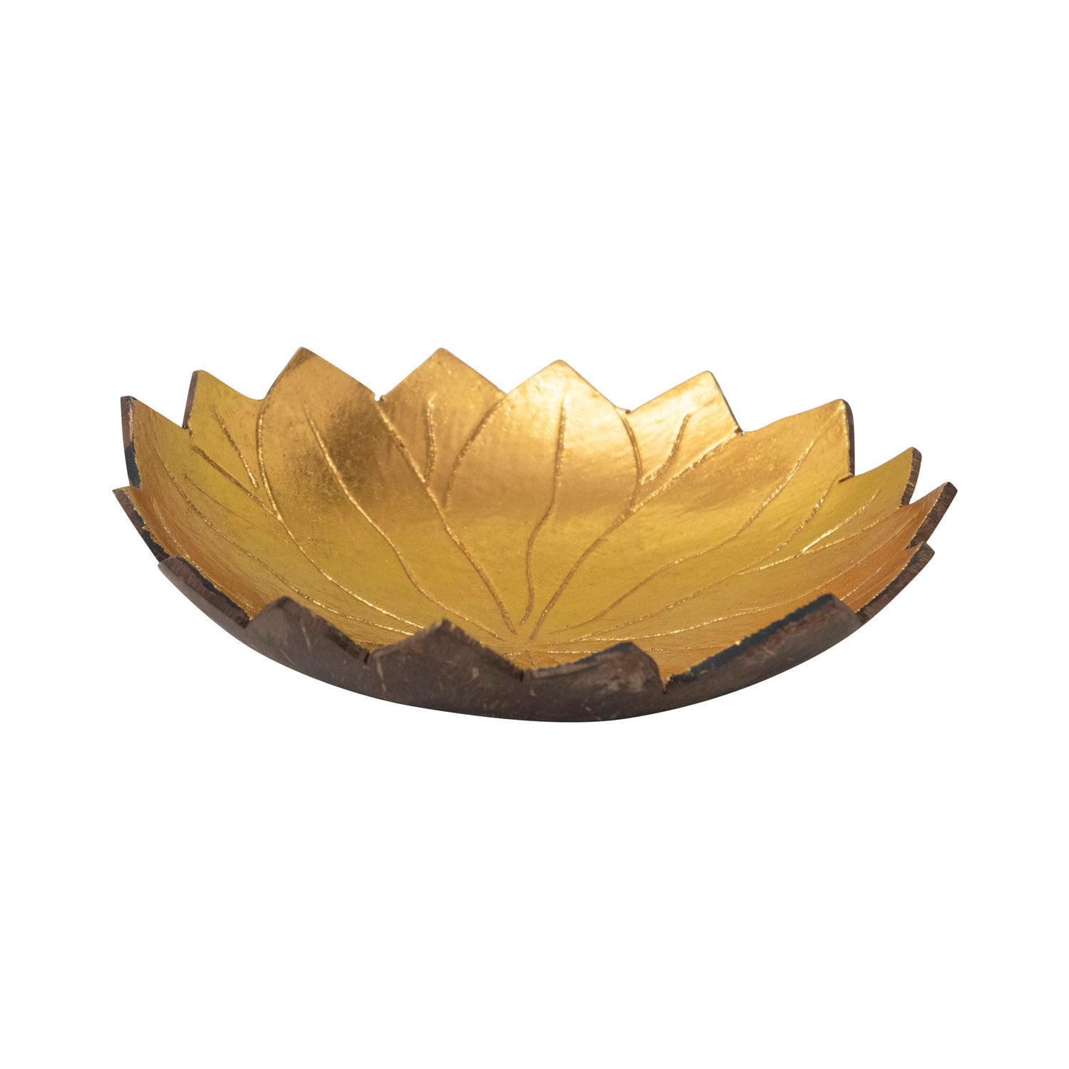 Decorative Bowl Coconut Shell Lotus Shape Gold Finish 5.5" Diameter by Homeportonline