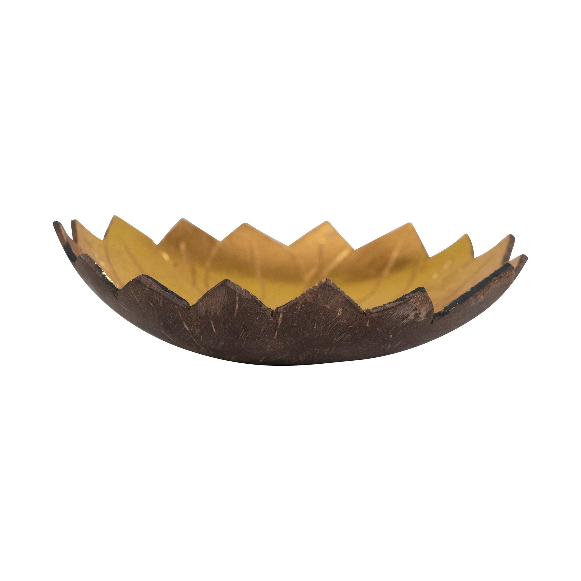 Decorative Bowl Coconut Shell Lotus Shape Gold Finish 5.5" Diameter by Homeportonline