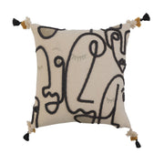 Pillow Cotton Slub With Embroidery Abstract Face Design & Tassels 16" Square by Homeportonline