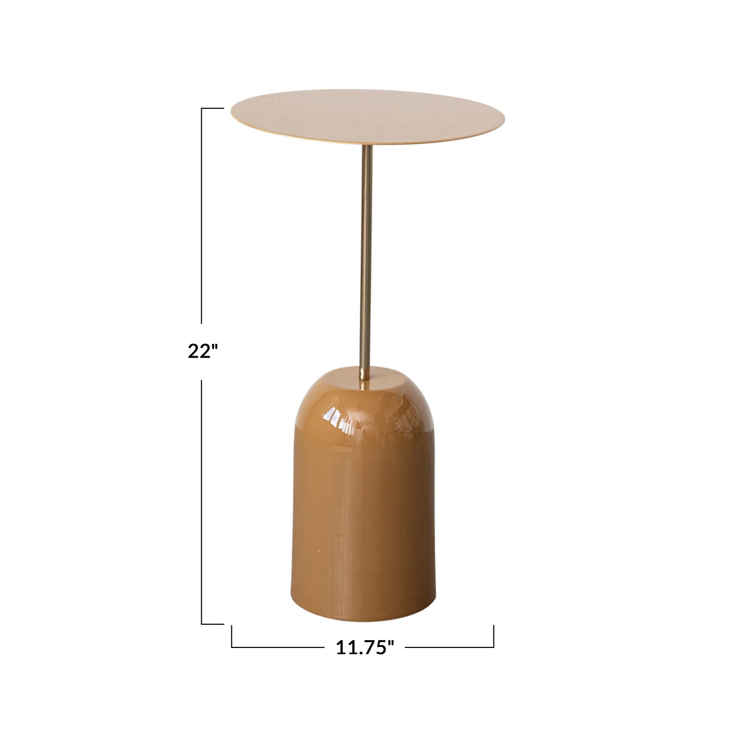 Martini Table Enameled Metal Mustard & Gold Finish 11.75" Round x 22"H by Homeportonline