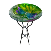 Dragonfly Fused Glass Bird Bath