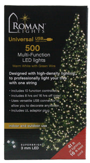 USB powered 500 Superbright LED (41 foot) Green Wire Multifunction Lights with Timer - Warm White