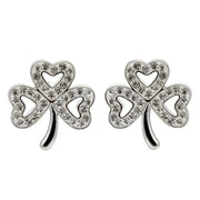 White Swarovski Crystal Shamrock Stud Earrings