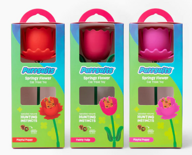 Giddy Kitty Purrsuits Springy Flower Cat Treat Toy, Playful Pink Poppy