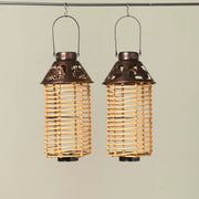 Solar-Powered Metal and Rattan Lantern -