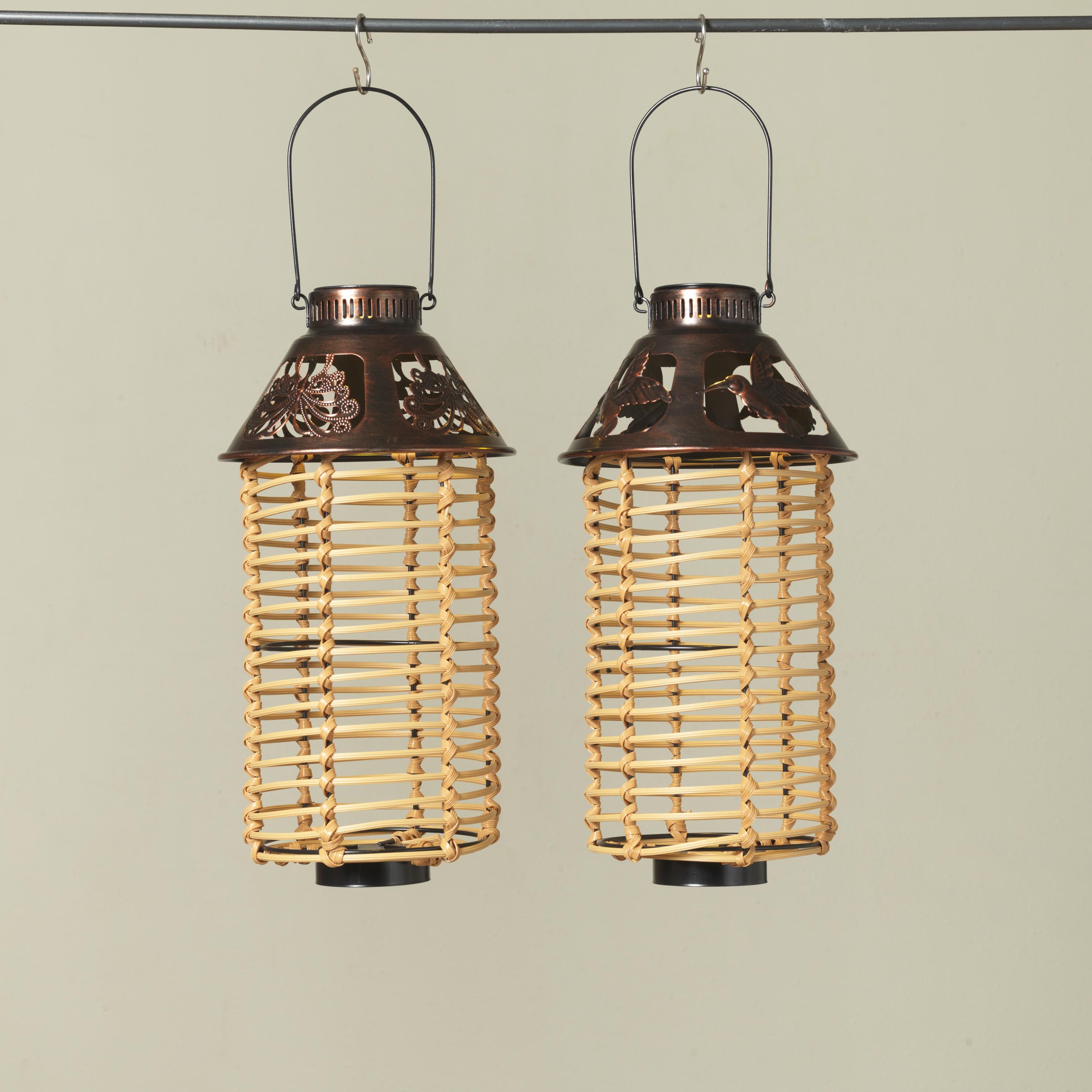 Solar-Powered Metal and Rattan Lantern -