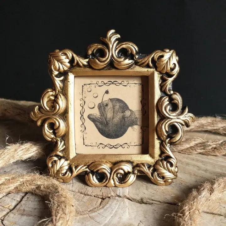 Mini Vintage Framed Print Raccoon, Frog, Anglerfish, & Ghost