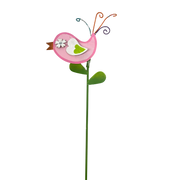 15 Inch Metal & Wood Spring Stake - Pink Bird