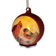 Cardinal LED Lighted Glass Ornament - 2 Birds