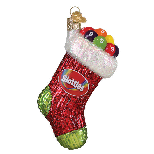 Skittles Stocking  Glass Ornament