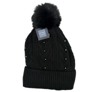Pearl Chevron Knit Hat - Black