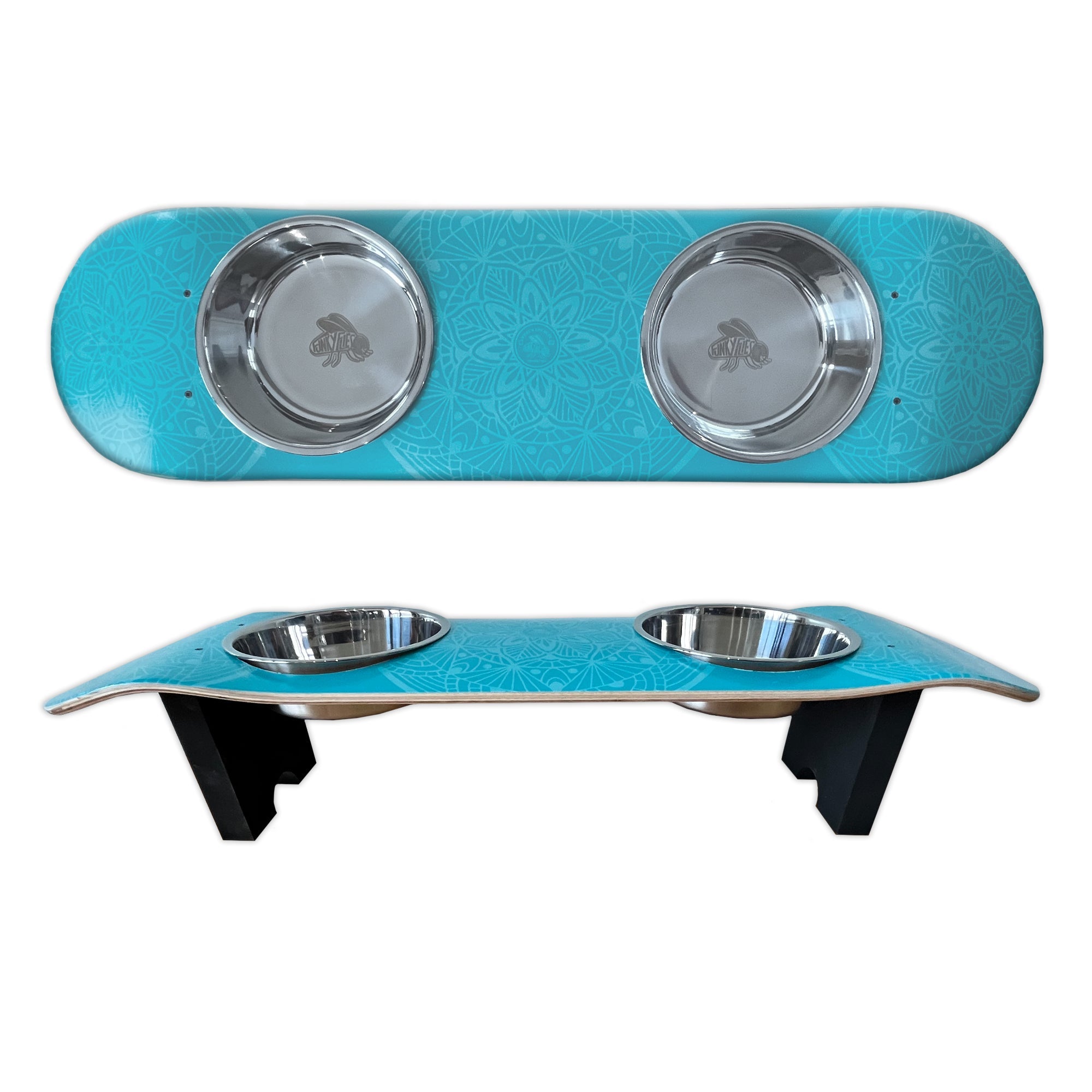 Dream Catcher - Elevated Skateboard Dog Feeding Stand with 2 Bowls