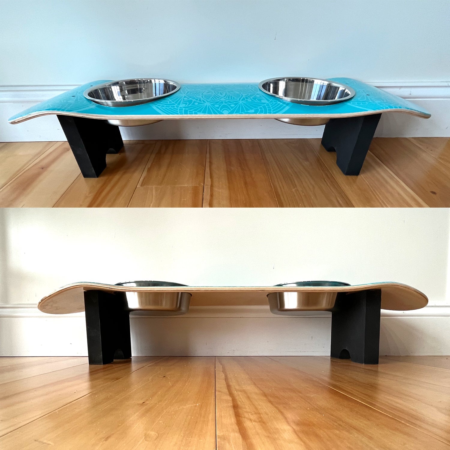 Dream Catcher - Elevated Skateboard Cat Feeding Stand with 2 Bowls