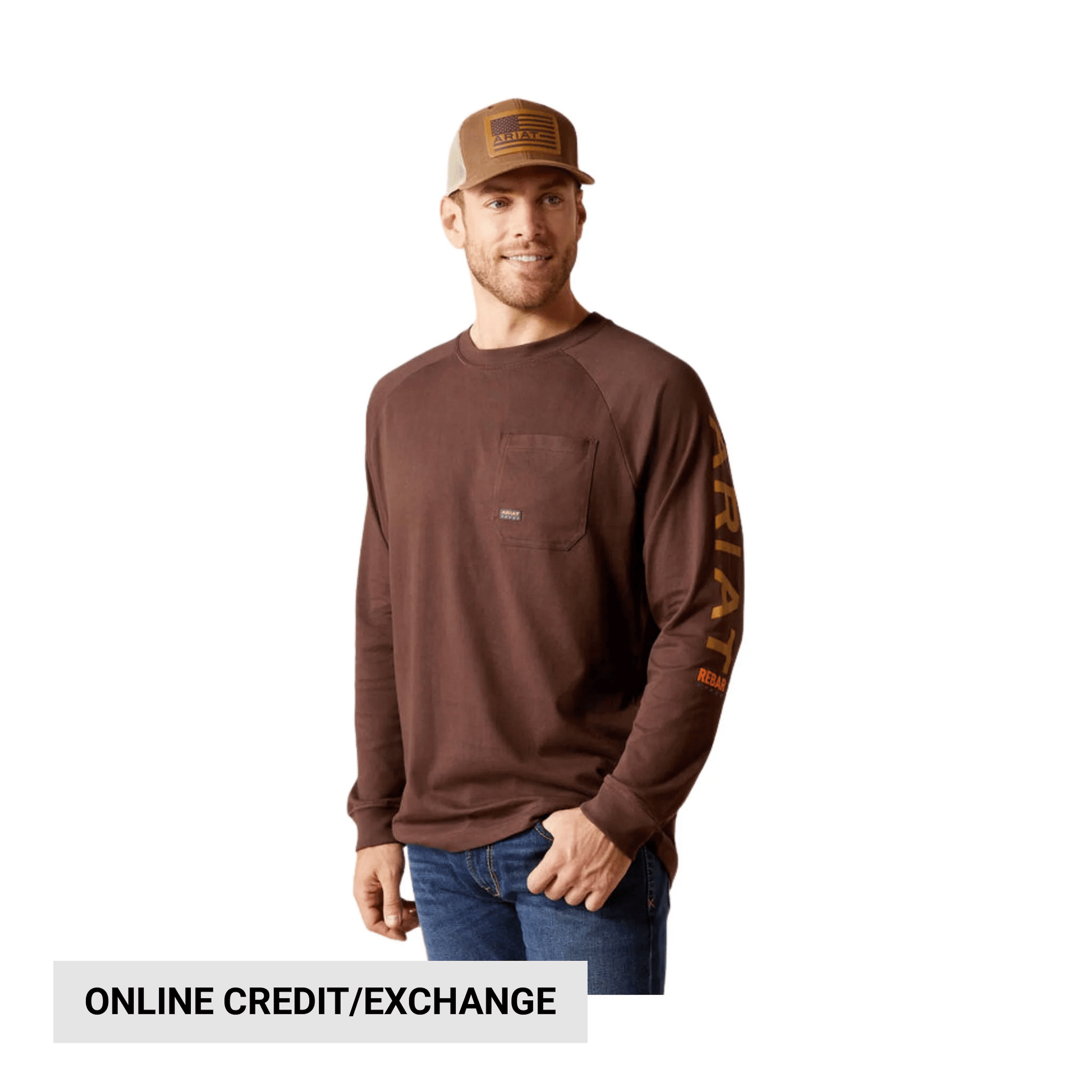 Ariat Men's Rebar Cotton Strong Graphic Long Sleeve T Shirt - Coffee Bean/Golden Brown by Lenny's Shoe & Apparel