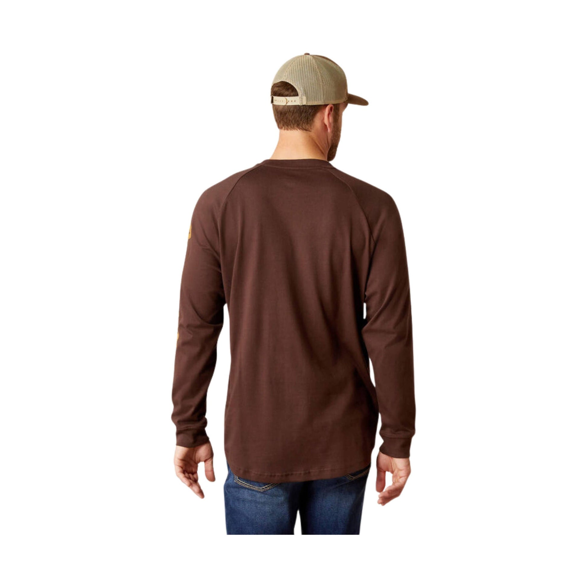 Ariat Men's Rebar Cotton Strong Graphic Long Sleeve T Shirt - Coffee Bean/Golden Brown by Lenny's Shoe & Apparel