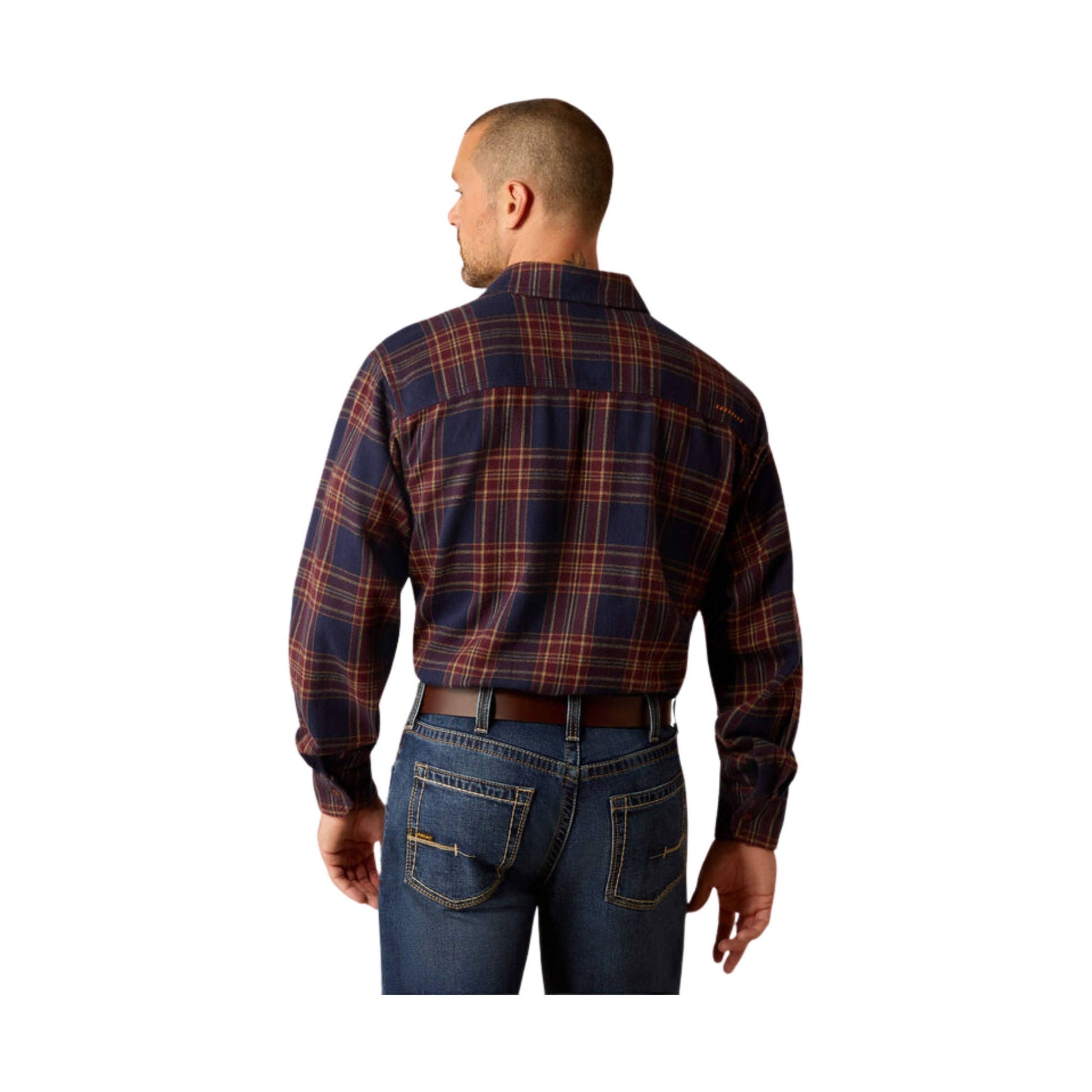 Ariat Men's Rebar Heavy Flannel Work Shirt - Navy/ Malbec by Lenny's Shoe & Apparel