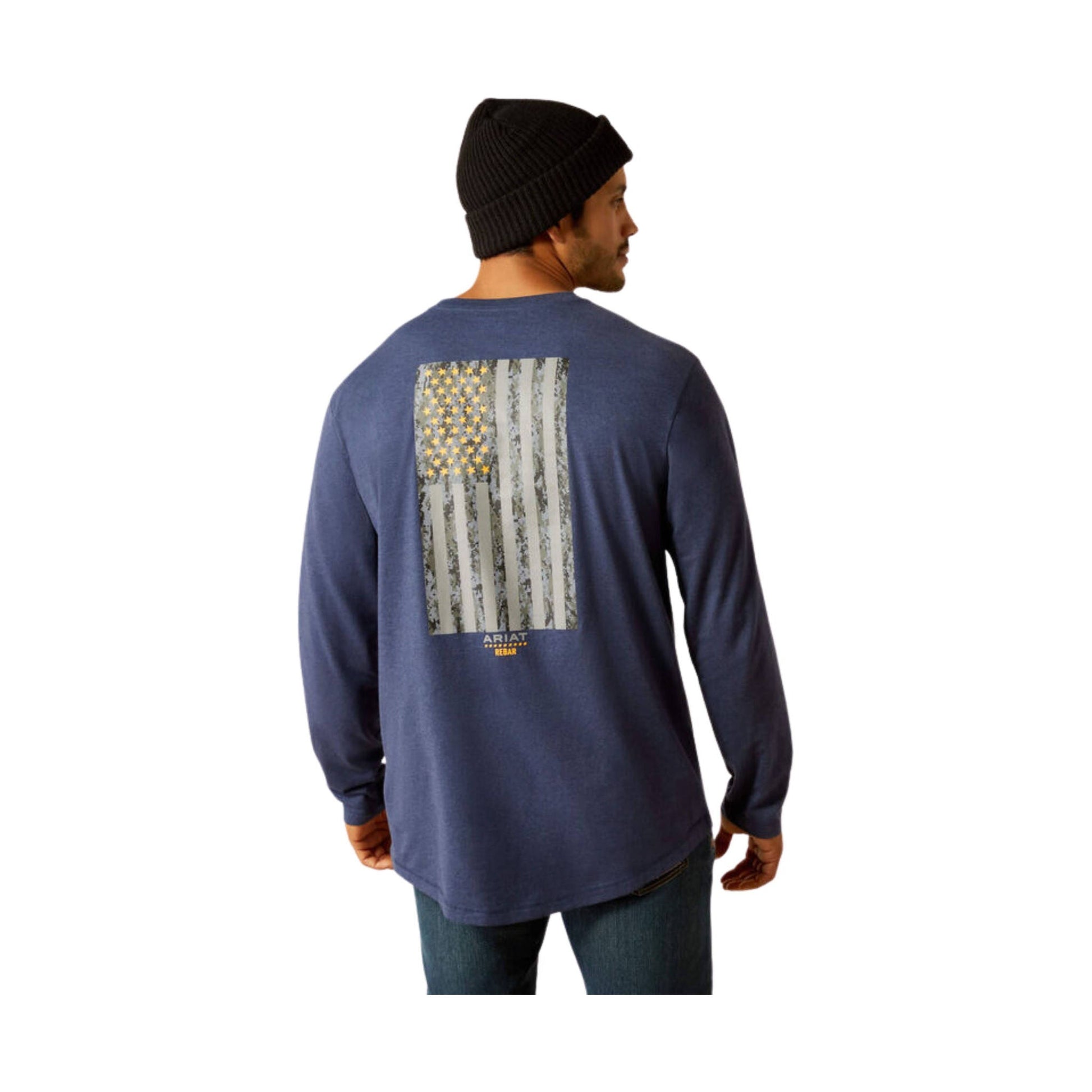 Ariat Men's Rebar Workman Reflective Flag Graphic Long Sleeve Shirt - Navy Heather by Lenny's Shoe & Apparel
