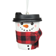 Cup of Cheer Snowman Ornament - Red and Black Scarf