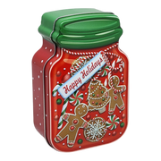 Jar Shaped Christmas Cookie Gift Tin -  Happy Holidays Gingerbread