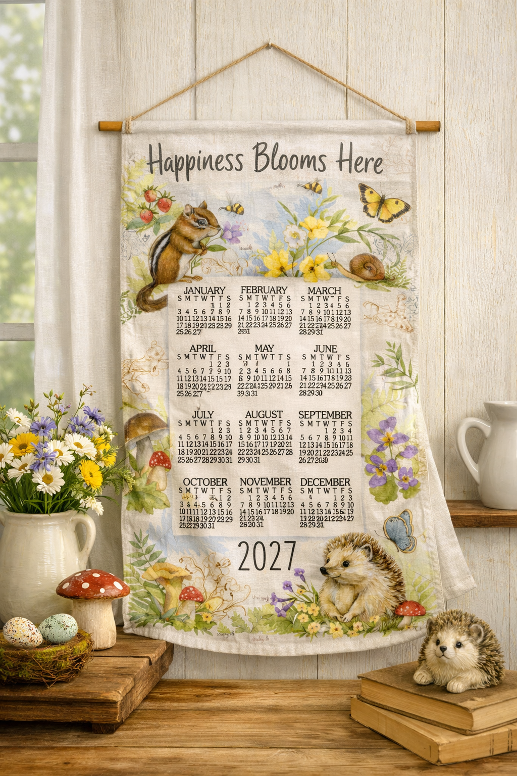 2027 Linen Calendar Towel - Spring Critters
