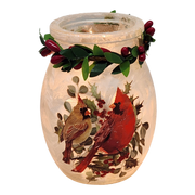 4 inch Lighted Jar with Garland - Two Cardinal Delight