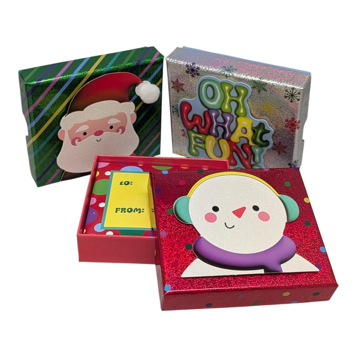 Holiday Gift Box Set of 3 - Santa, Snowman & Oh What Fun