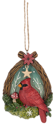 Woodland Cardinal in Twig Wreath Ornaments