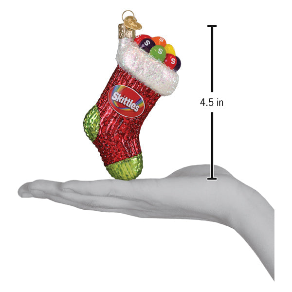 Skittles Stocking  Glass Ornament