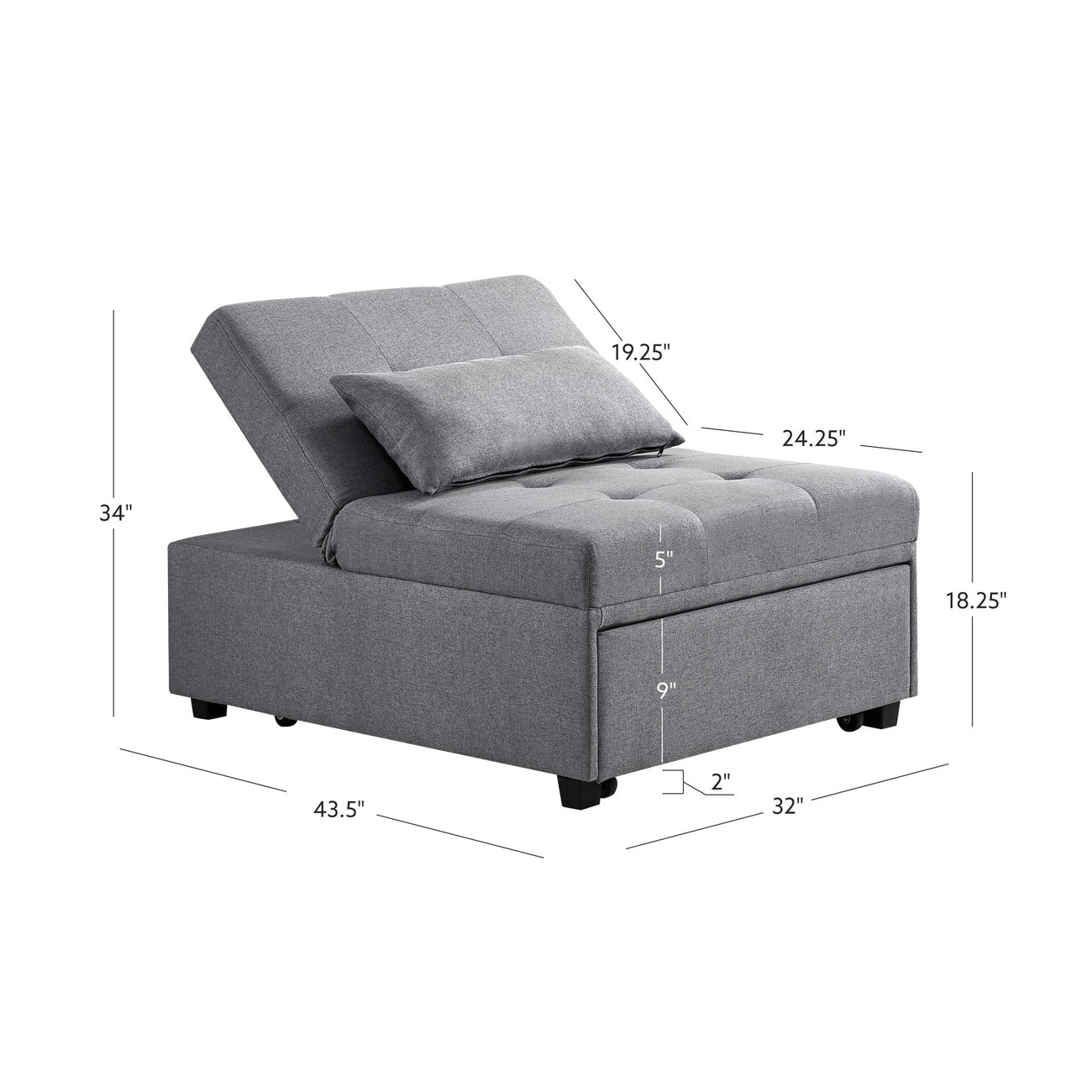 Dozer Sleeper Chair Grey by Homeportonline