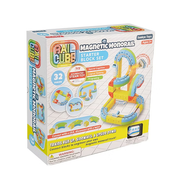 Rail Cube Starter Set | 32 Piece Magnetic Monorail Set