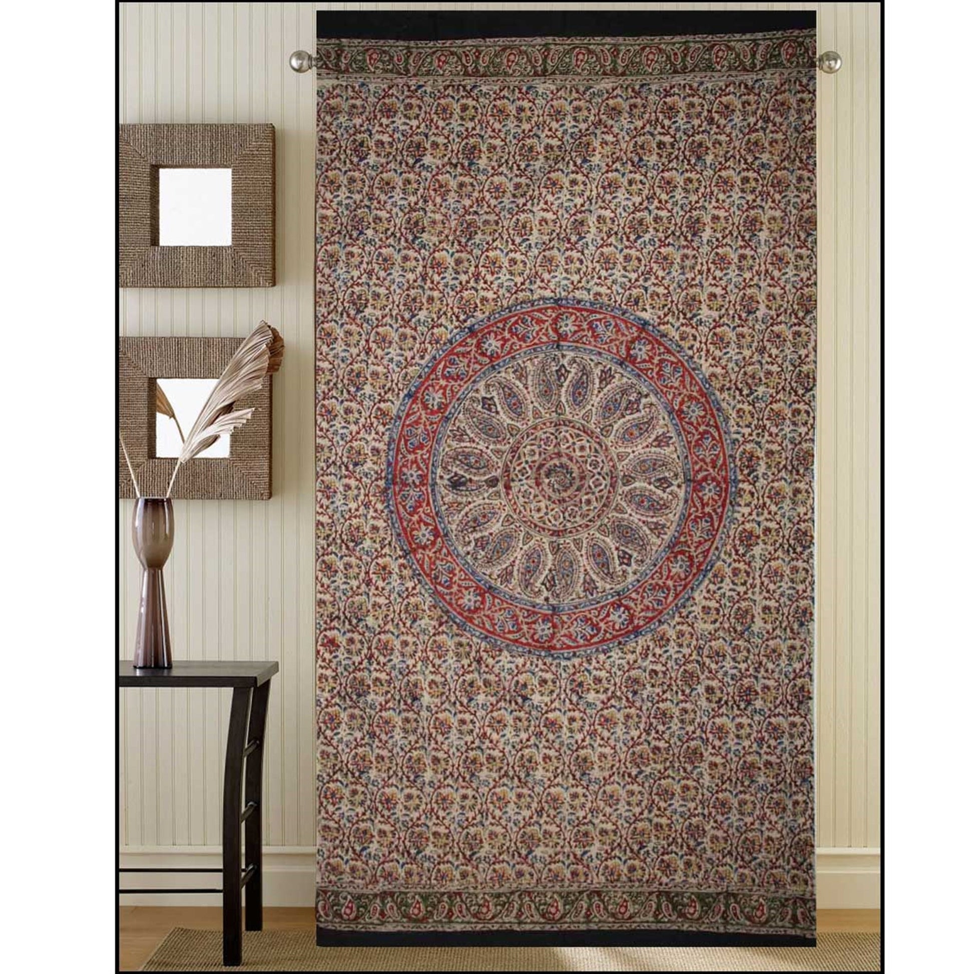 Window Panel Circle Kalamkari Red Olive by Homeportonline